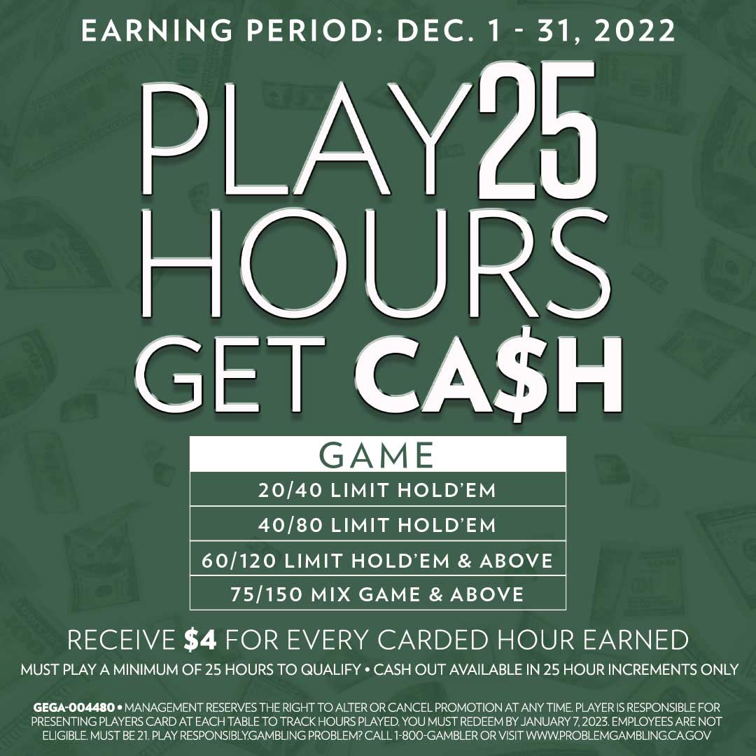 Play 25 hours and get cash